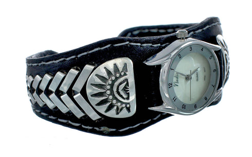 Navajo Sterling Silver Leather Cuff Watch NN20305